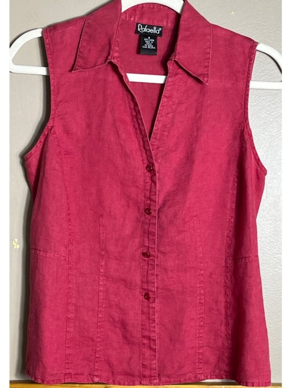 Rafaella Linen Button Top Sleeveless Raspberry Red Coastal Casual Preppy Wom 6 - Picture 4 of 10